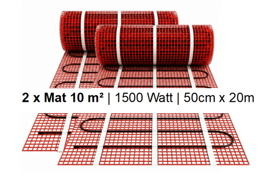 e-HEAT Mat Set met zwarte ET44-thermostaat 20,00 m² / 3000 Watt - afb. 2