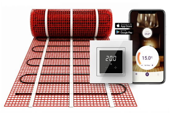 Verwarmingsmat Set 1,5 m² / 225 Watt Set met ET44-thermostaat | Wit (inbouw) - afb. 1
