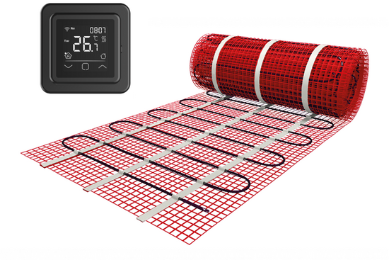 Verwarmingsmat Set 10 m² / 1500 Watt Set met C16-thermostaat | Zwart - afb. 1