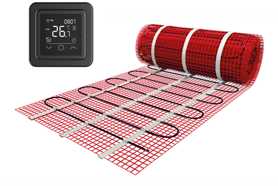 Verwarmingsmat Set 1m² / 150 Watt Set met C16-thermostaat | Zwart (inbouw) - afb. 1