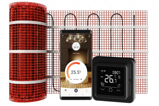 Verwarmingsmat Set 2,5 m² / 375 Watt Set met C16-thermostaat | Zwart (inbouw) - afb. 1